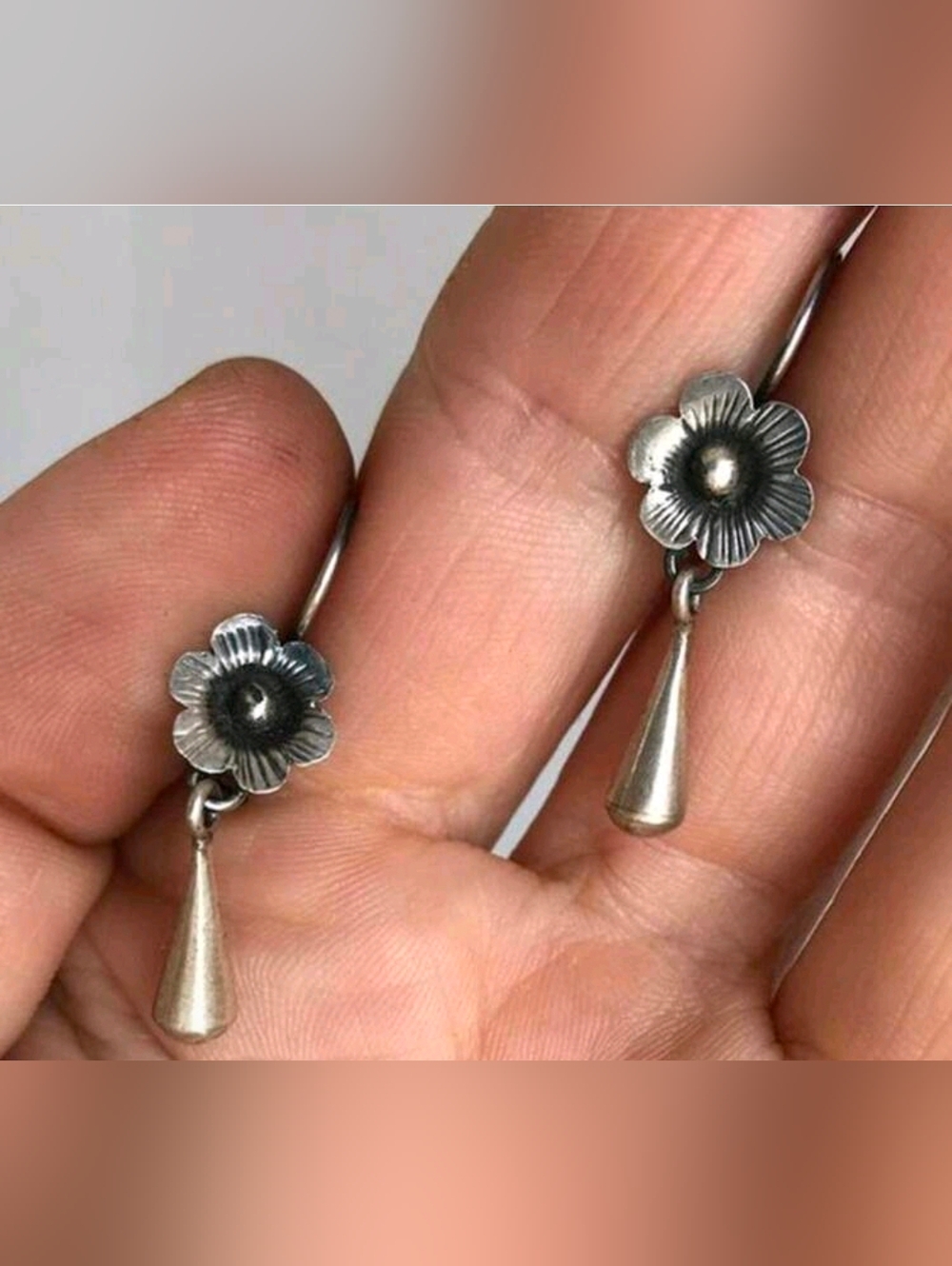Silver Flower Drop Earrings